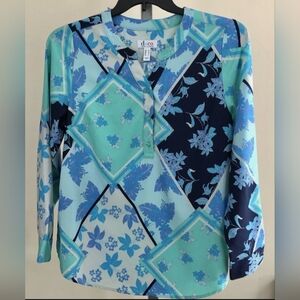 Denim & Company Foral Geometric Long Sleeve Top